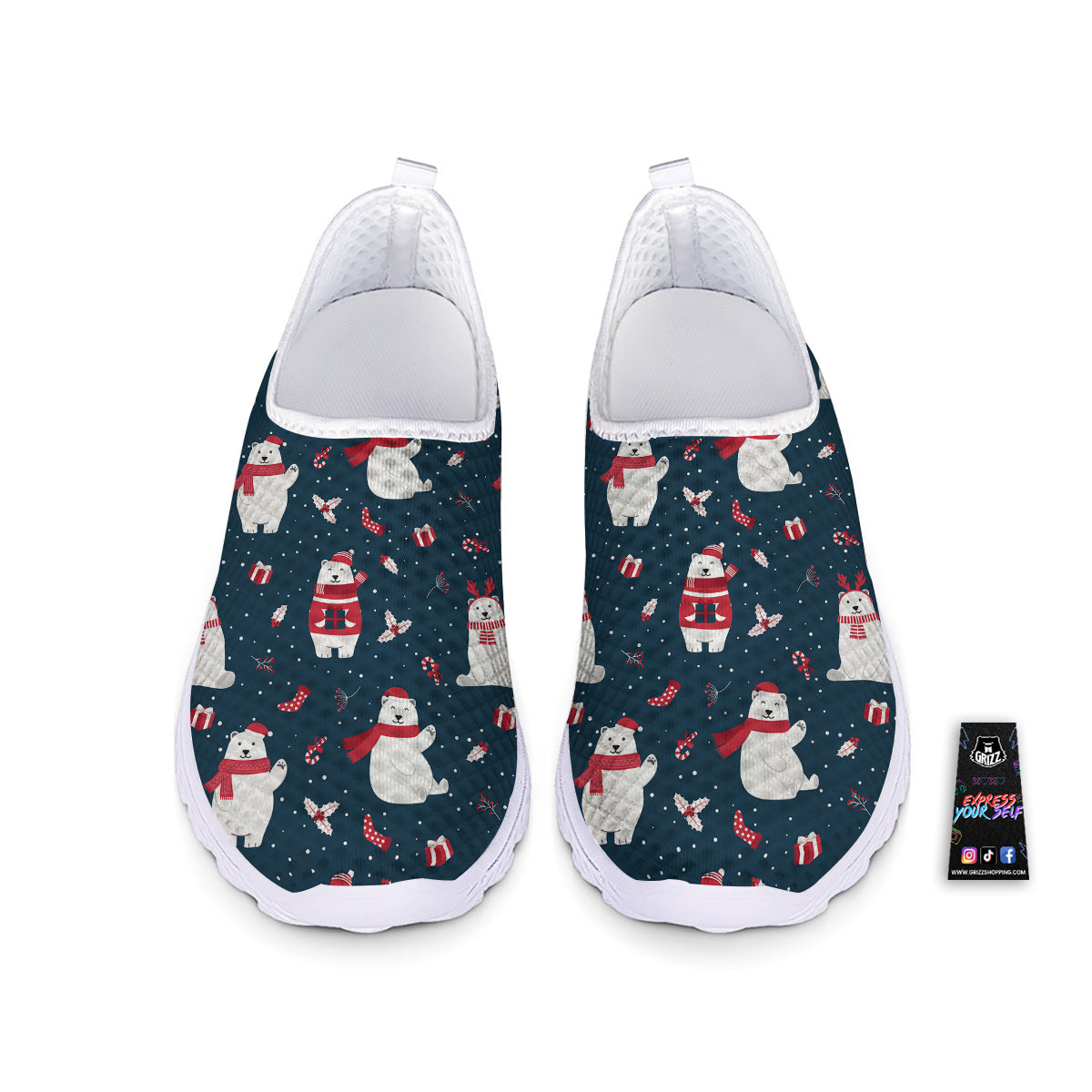 Polar Bear Xmas Print Pattern Nurse Shoes-grizzshop