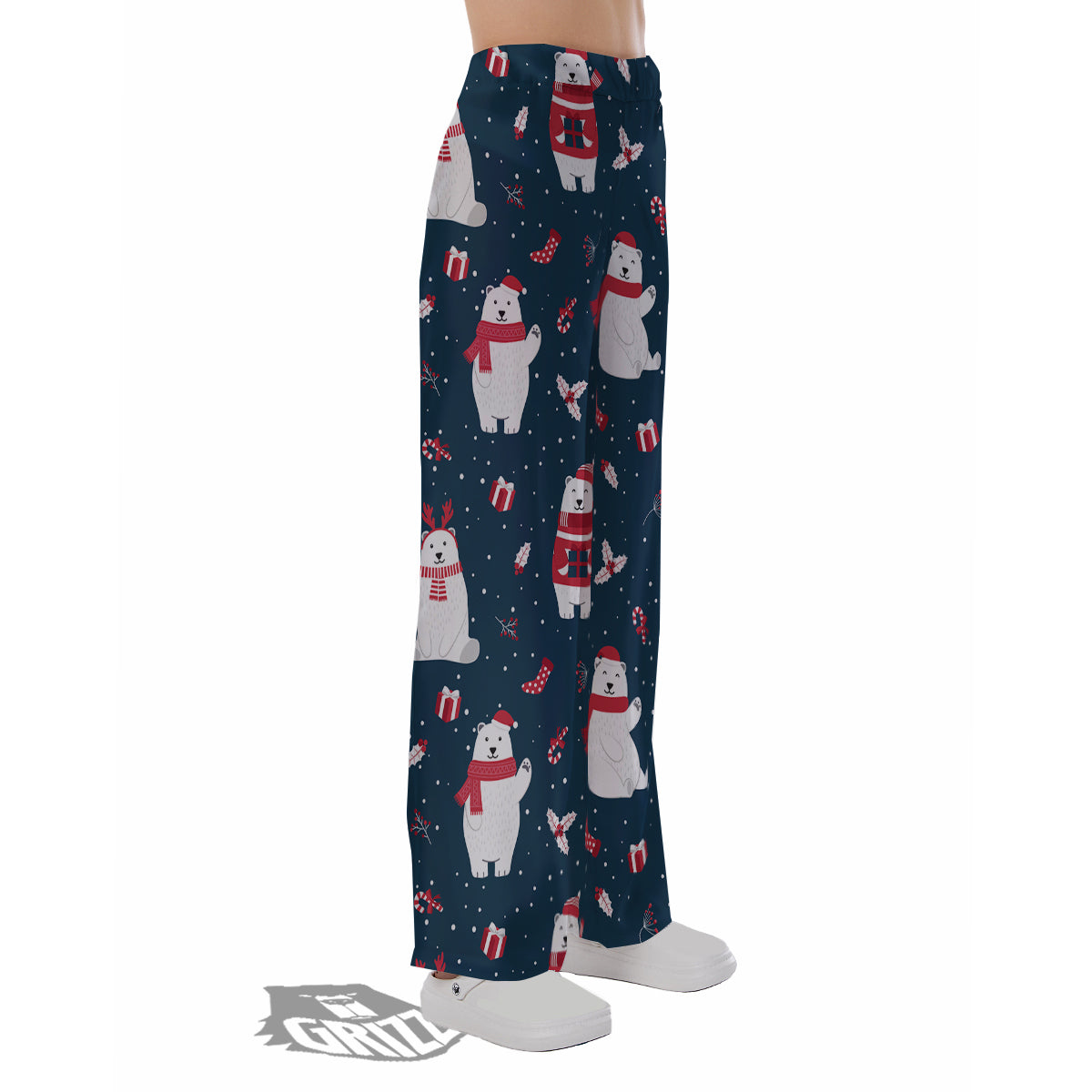Polar Bear Xmas Print Pattern Pajama Pants-grizzshop