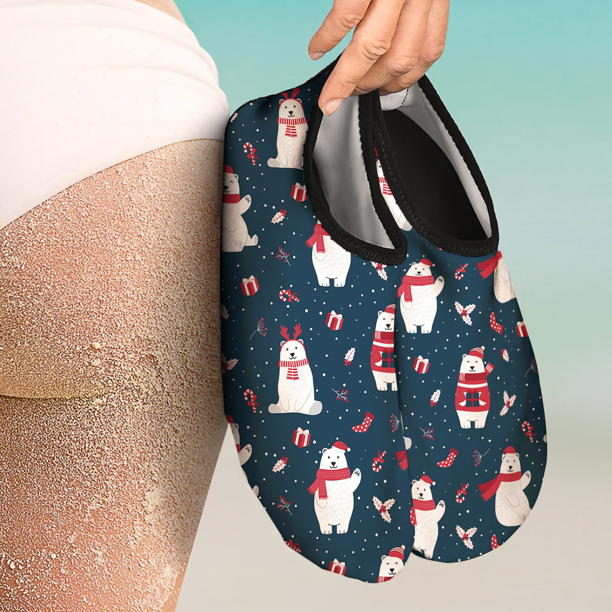 Polar Bear Xmas Print Pattern Water Shoes-grizzshop