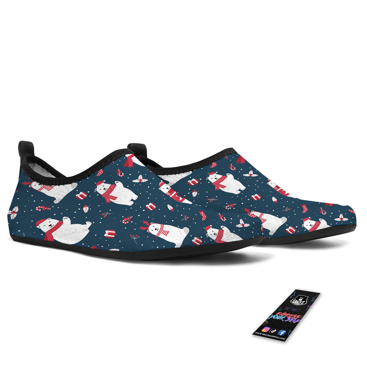 Polar Bear Xmas Print Pattern Water Shoes-grizzshop