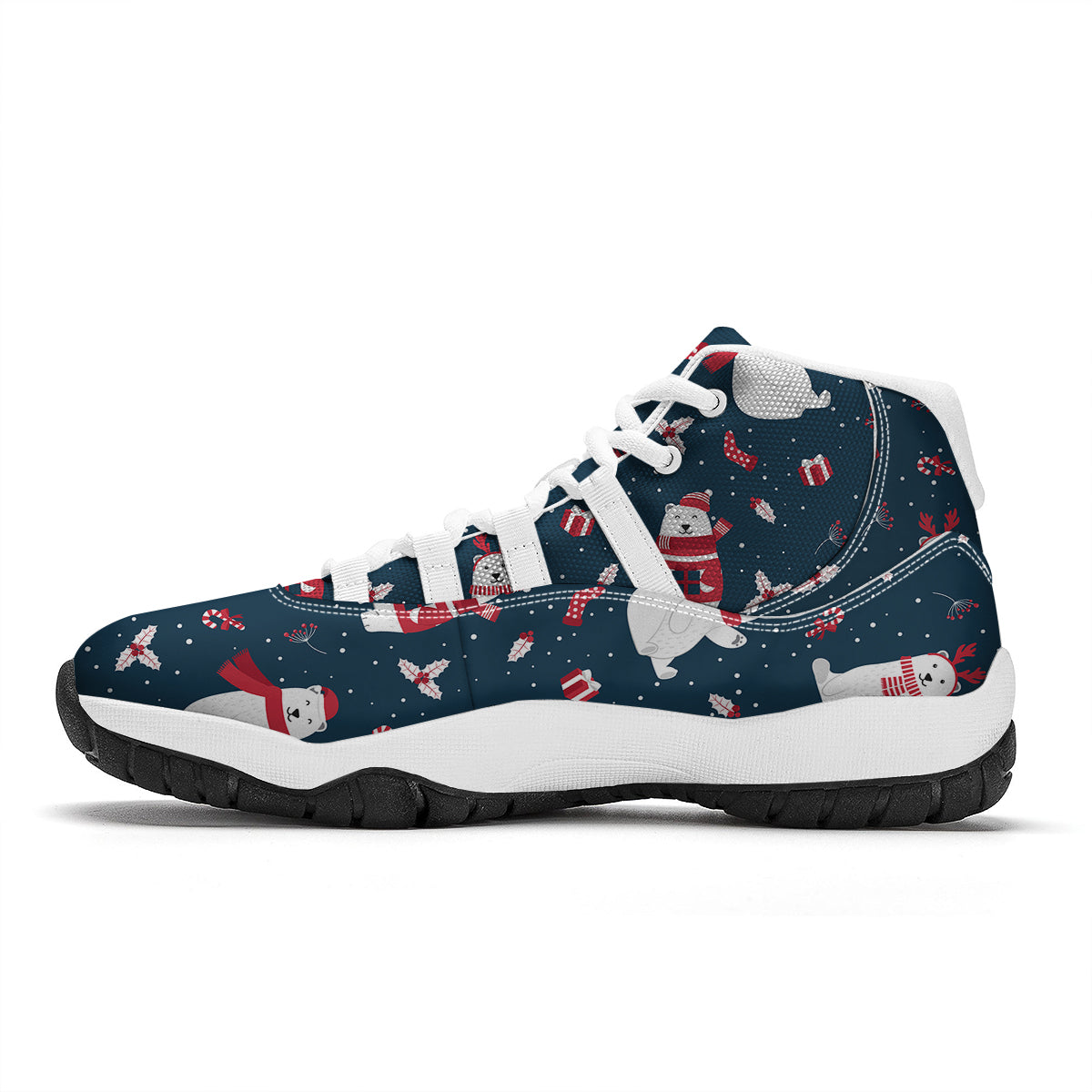 Polar Bear Xmas Print Pattern White Bball Shoes-grizzshop