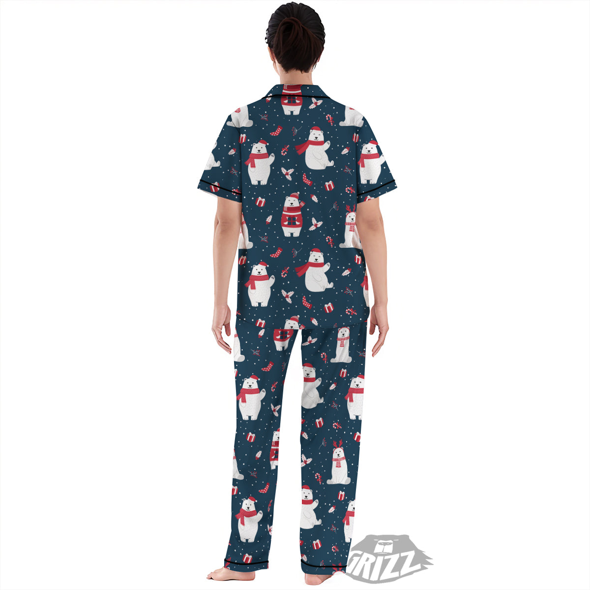 Polar Bear Xmas Print Pattern Women's Pajamas Set-grizzshop