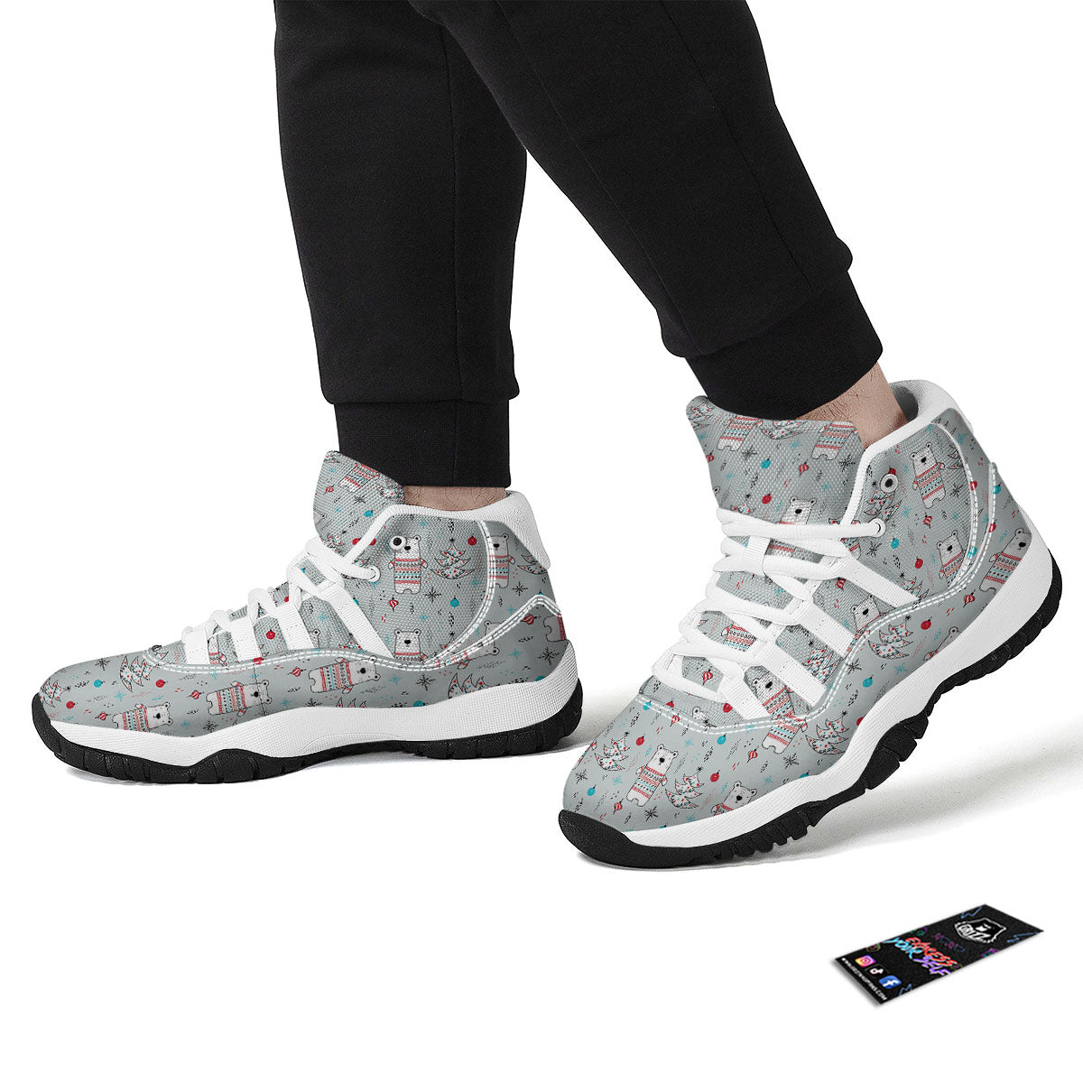 Polar Christmas Doodle White Bball Shoes-grizzshop