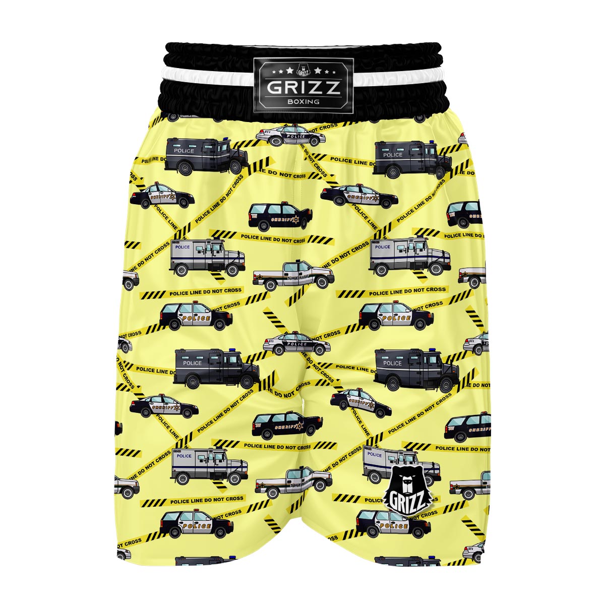 Police Car Pattern Print Boxing Shorts-grizzshop