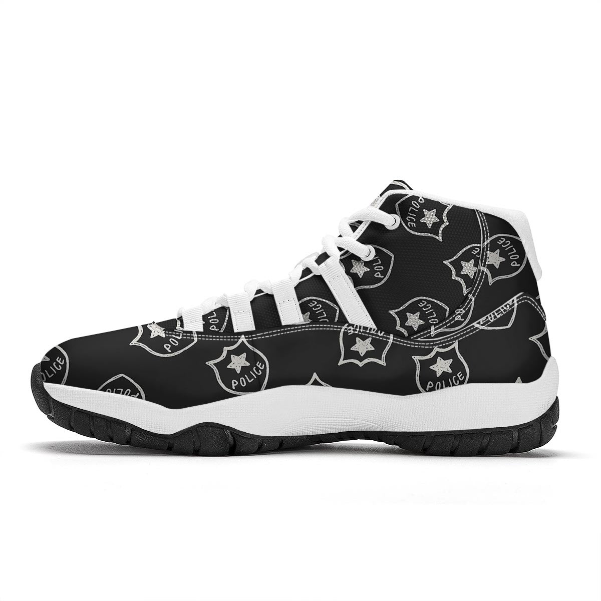 Police Pattern Print White Bball Shoes-grizzshop