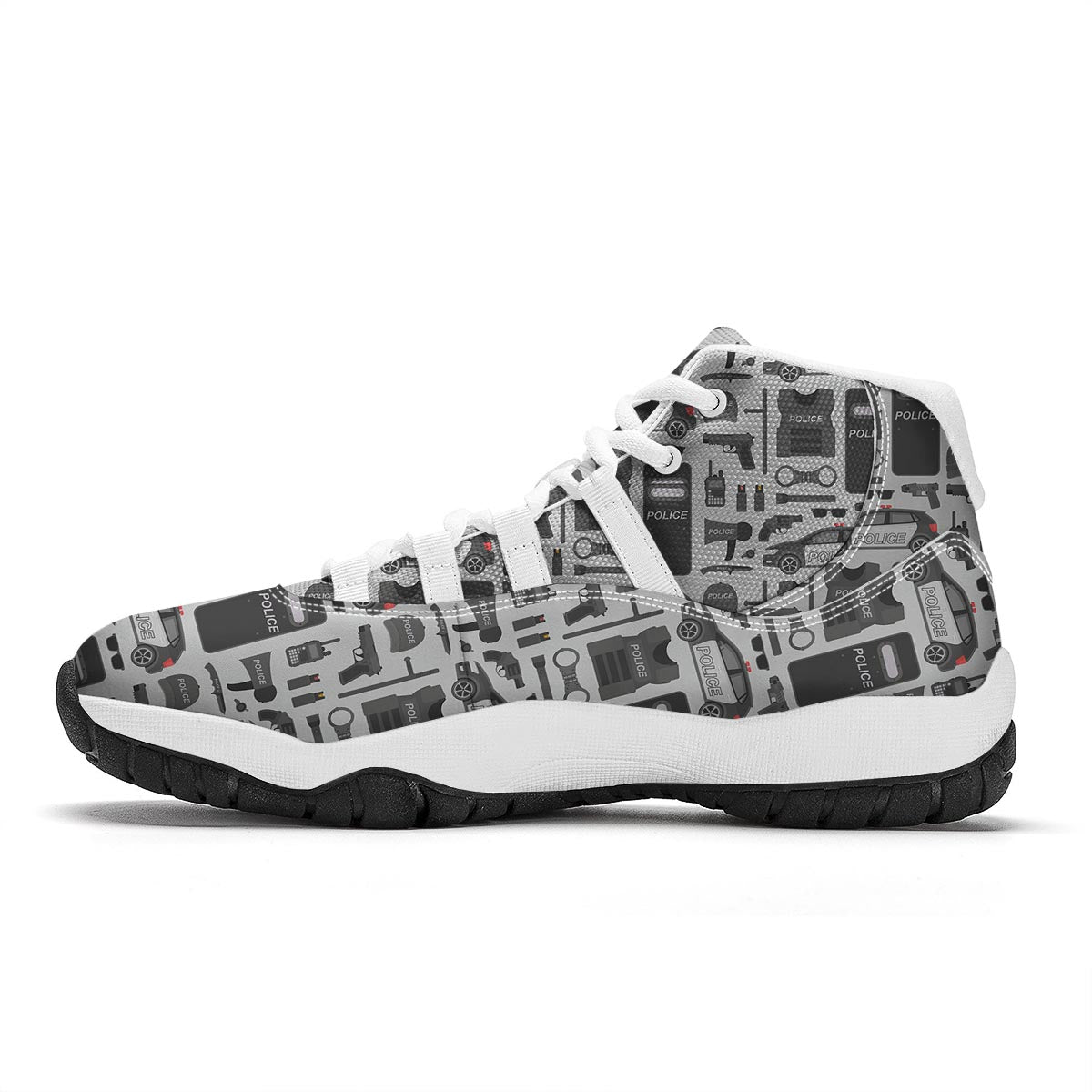 Police Print Pattern White Bball Shoes-grizzshop