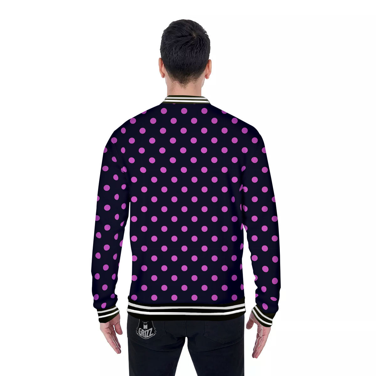 Polka Dot Black And Pink Print Pattern Baseball Jacket-grizzshop