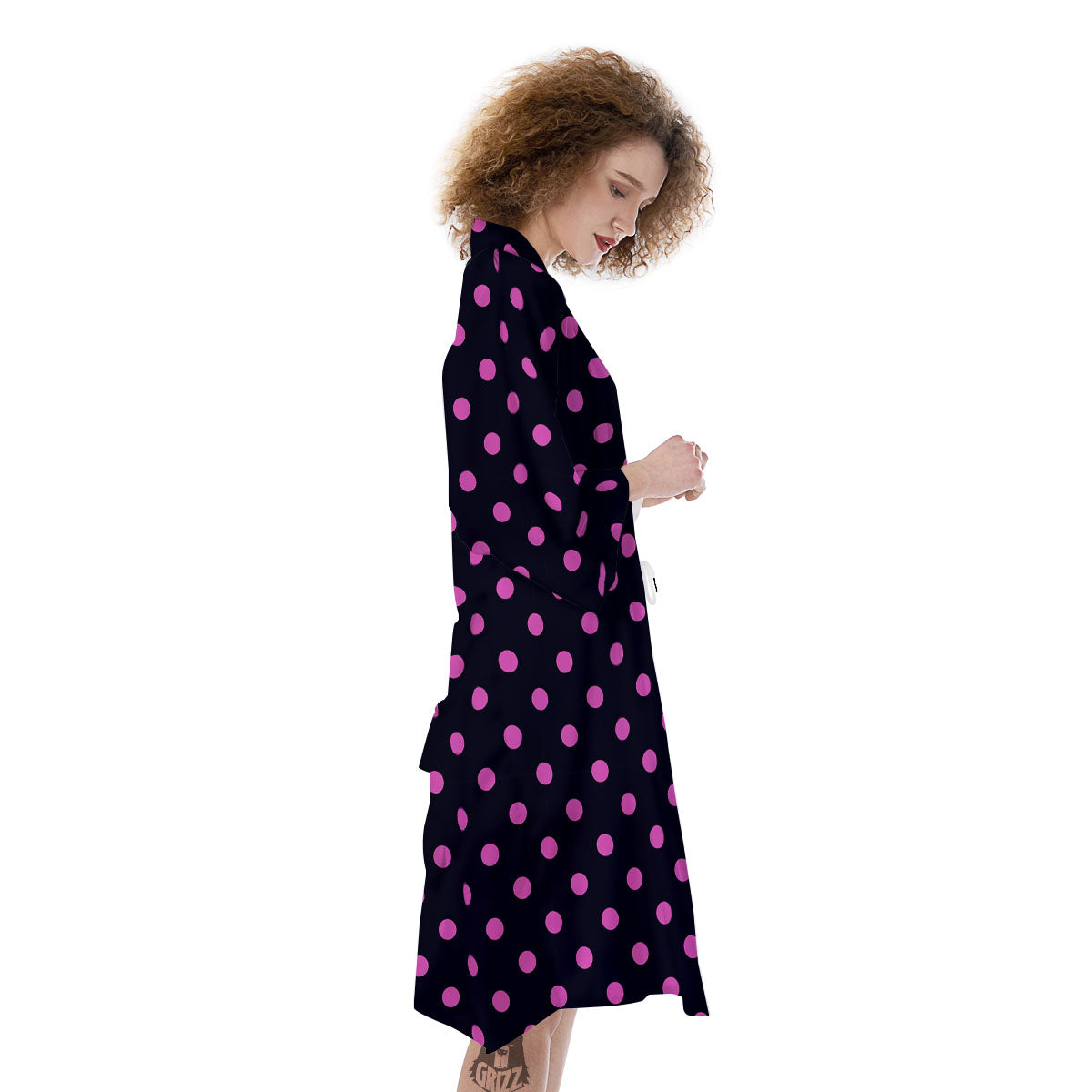 Polka Dot Black And Pink Print Pattern Kimono-grizzshop
