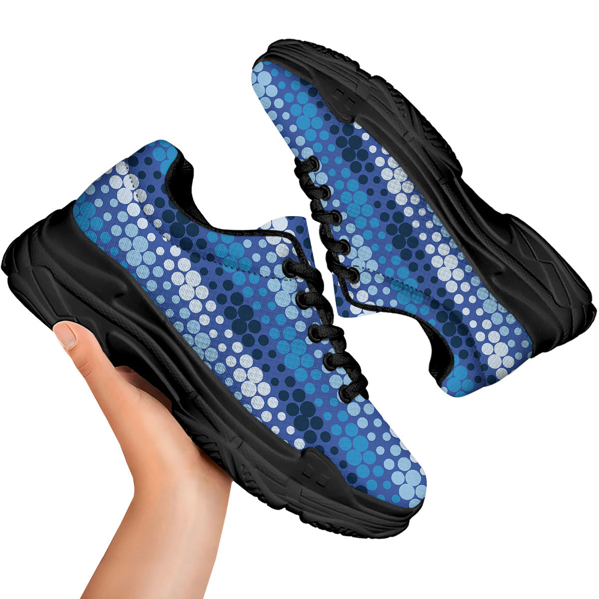 Polka Dot Blue Striped Print Pattern Black Chunky Shoes-grizzshop