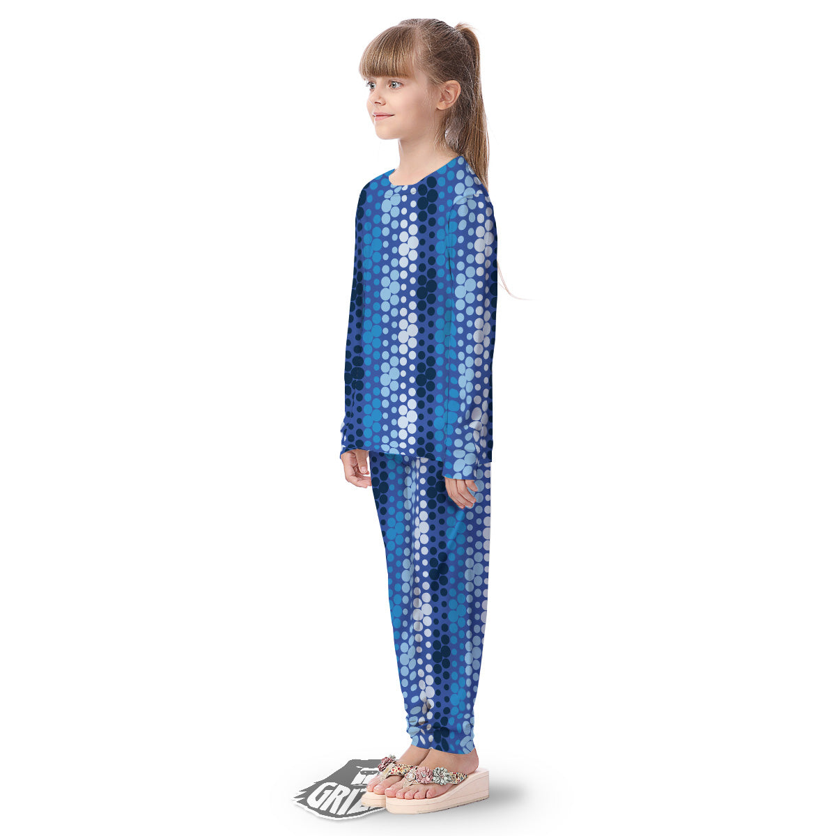 Polka Dot Blue Striped Print Pattern Kid's Pajamas-grizzshop
