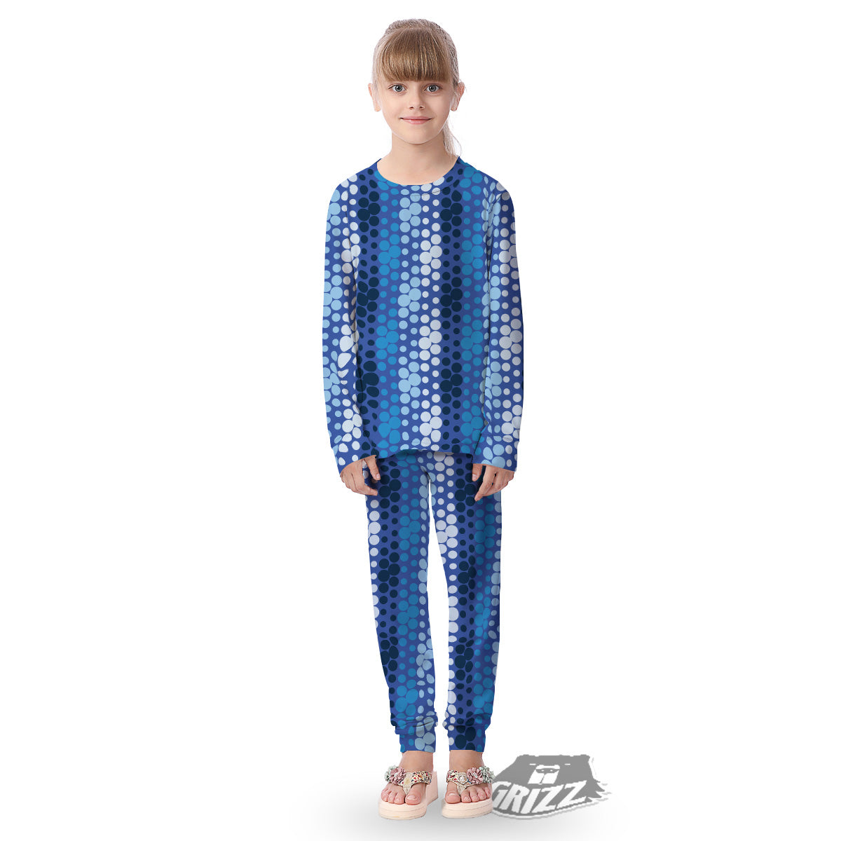 Polka Dot Blue Striped Print Pattern Kid's Pajamas-grizzshop