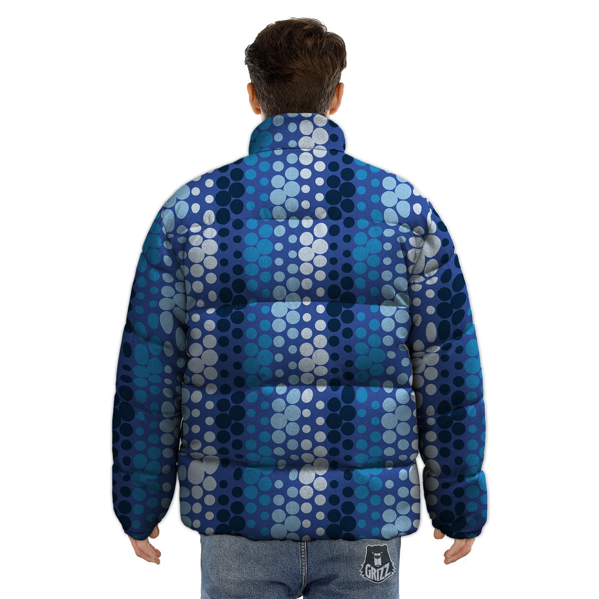 Polka Dot Blue Striped Print Pattern Puffer Jacket-grizzshop