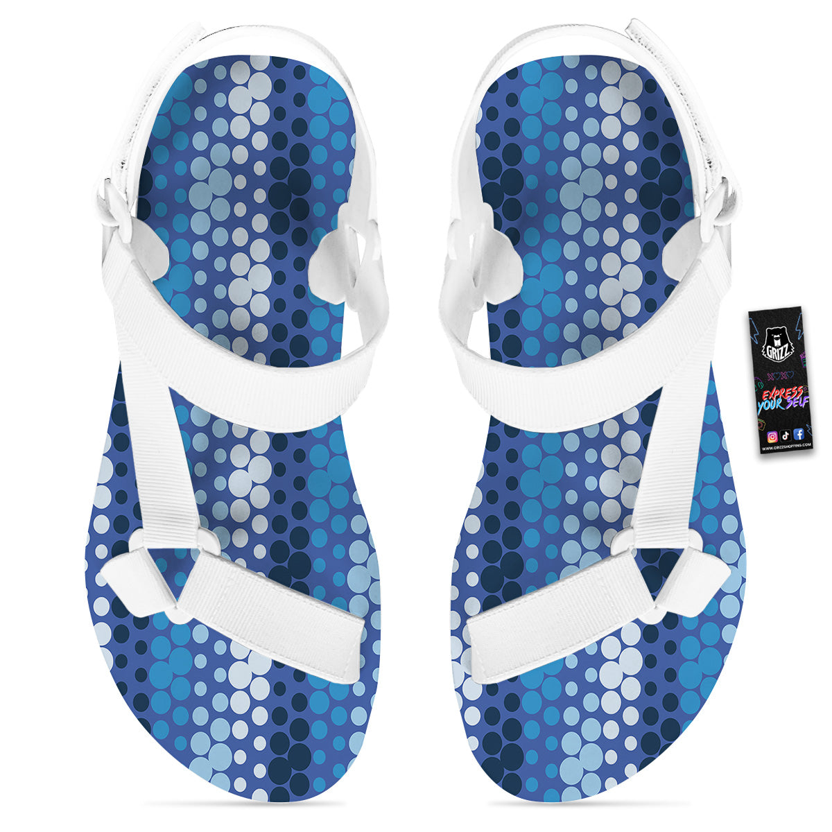 Polka Dot Blue Striped Print Pattern White Open Toe Sandals-grizzshop