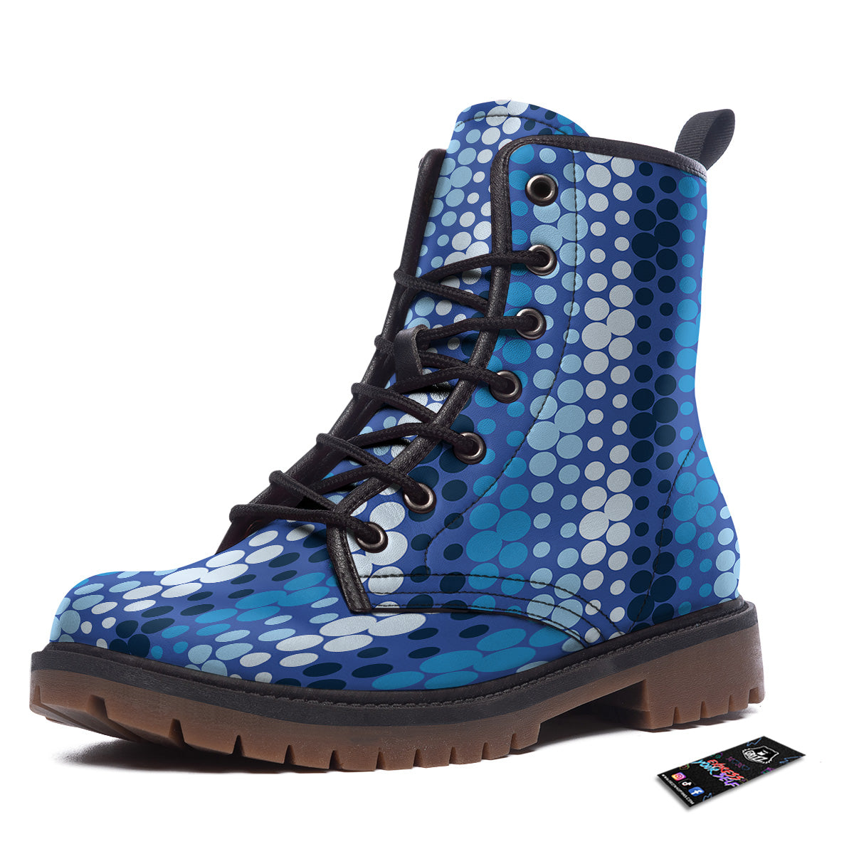 Polka Dot Blue Striped Print Pattern Work Boots-grizzshop