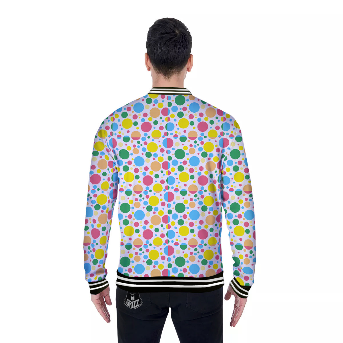 Polka Dot Colorful Print Pattern Baseball Jacket-grizzshop