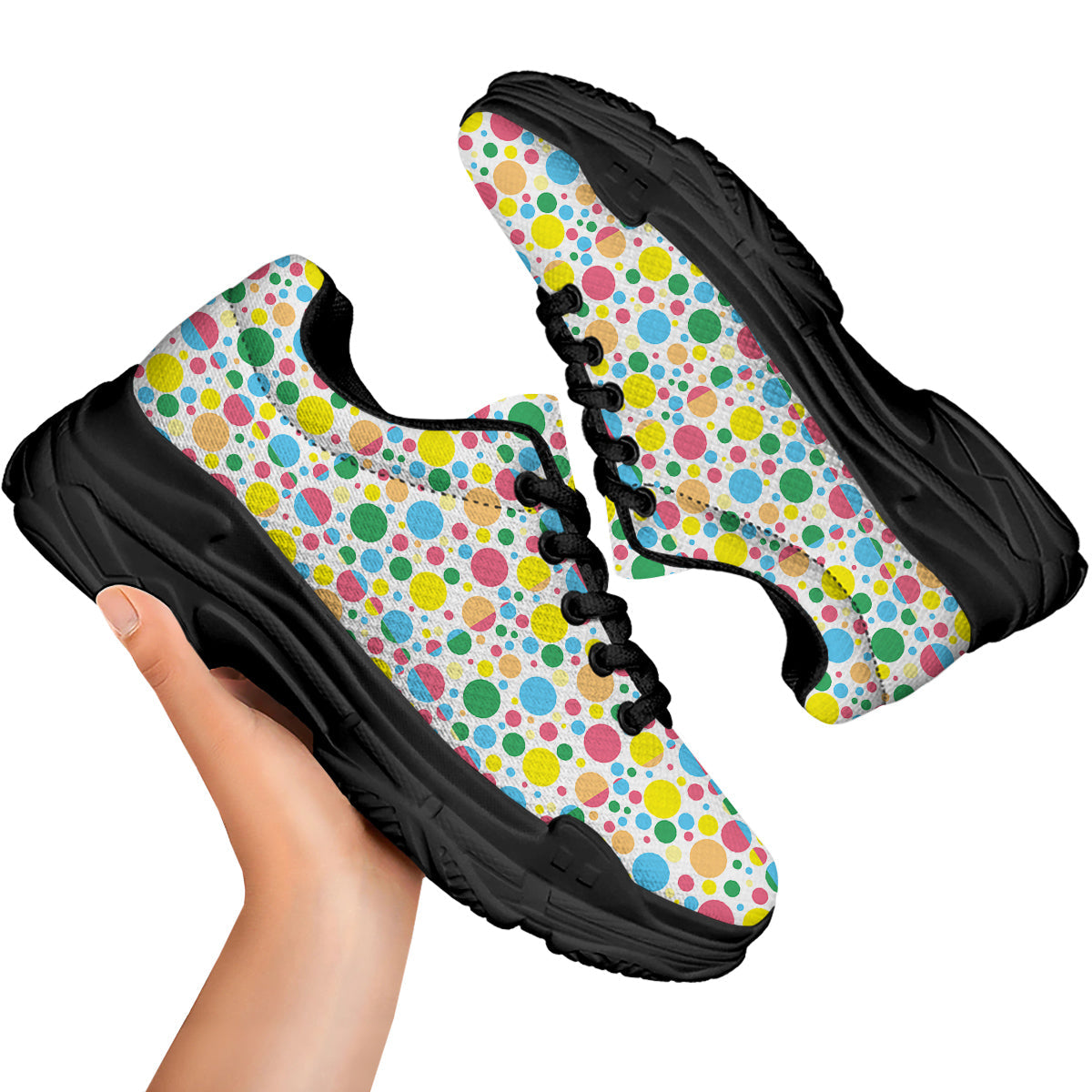 Polka Dot Colorful Print Pattern Black Chunky Shoes-grizzshop