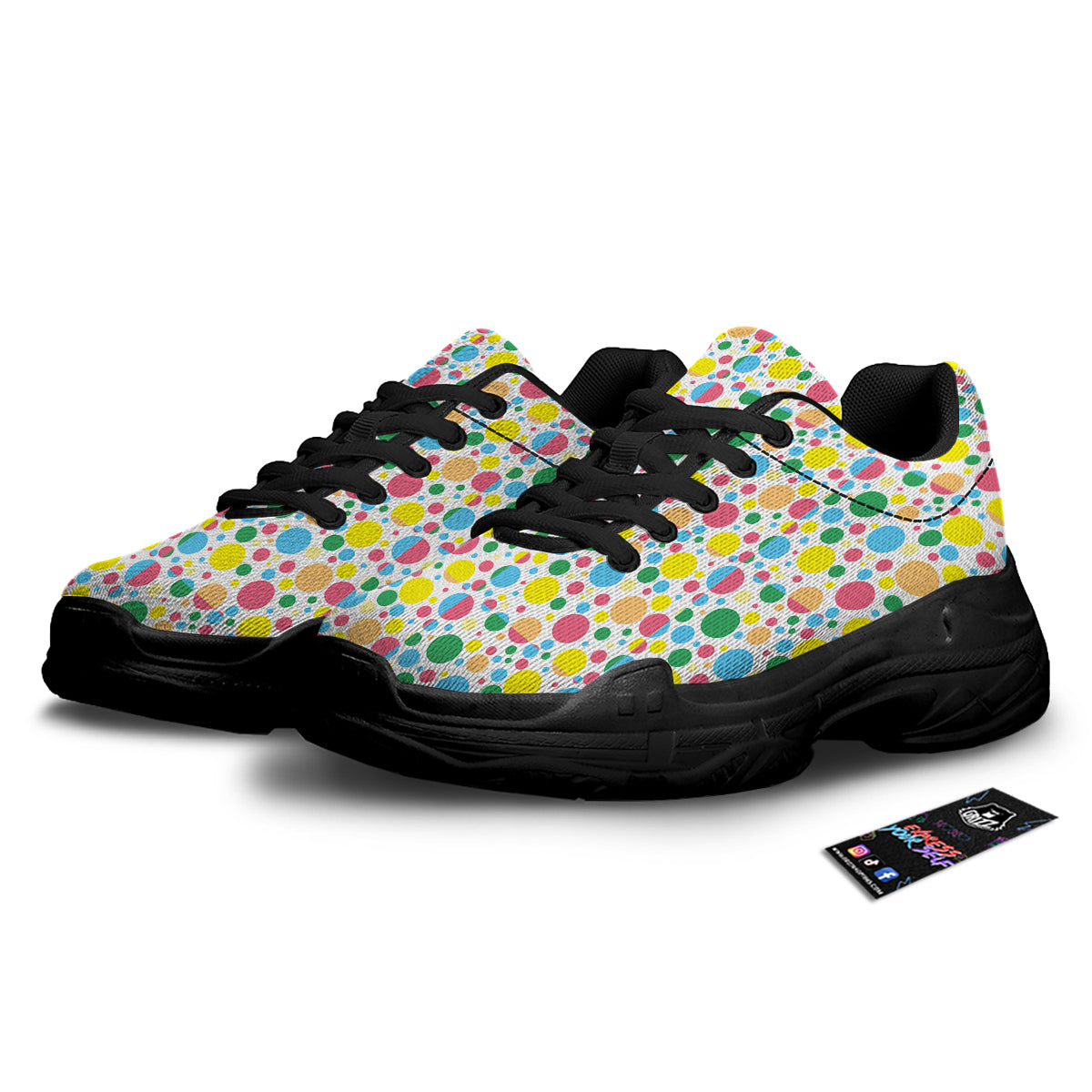 Polka Dot Colorful Print Pattern Black Chunky Shoes-grizzshop