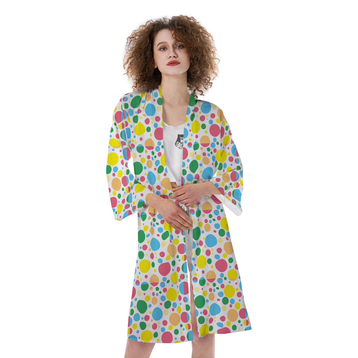 Polka Dot Colorful Print Pattern Kimono-grizzshop