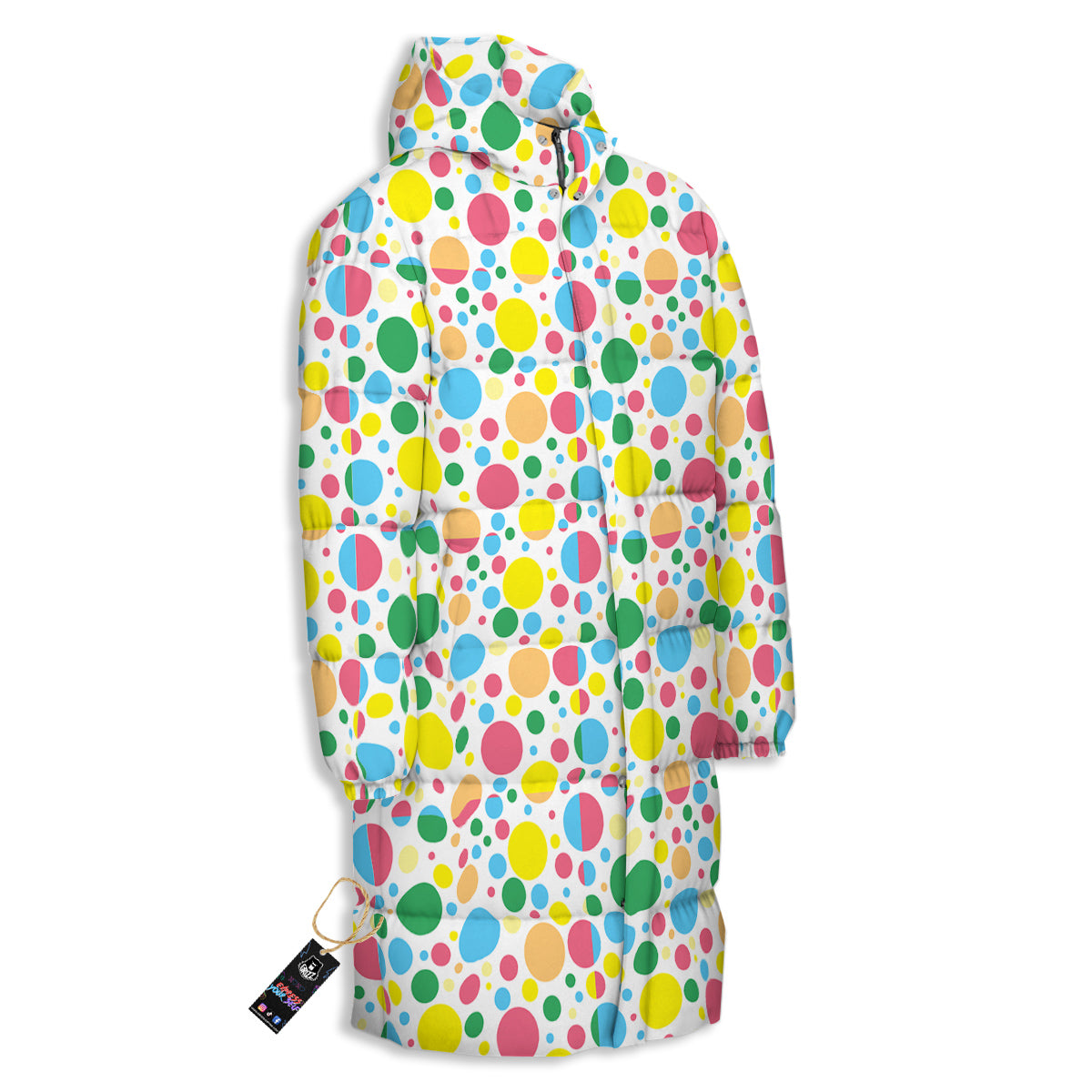 Polka Dot Colorful Print Pattern Long Down Jacket-grizzshop