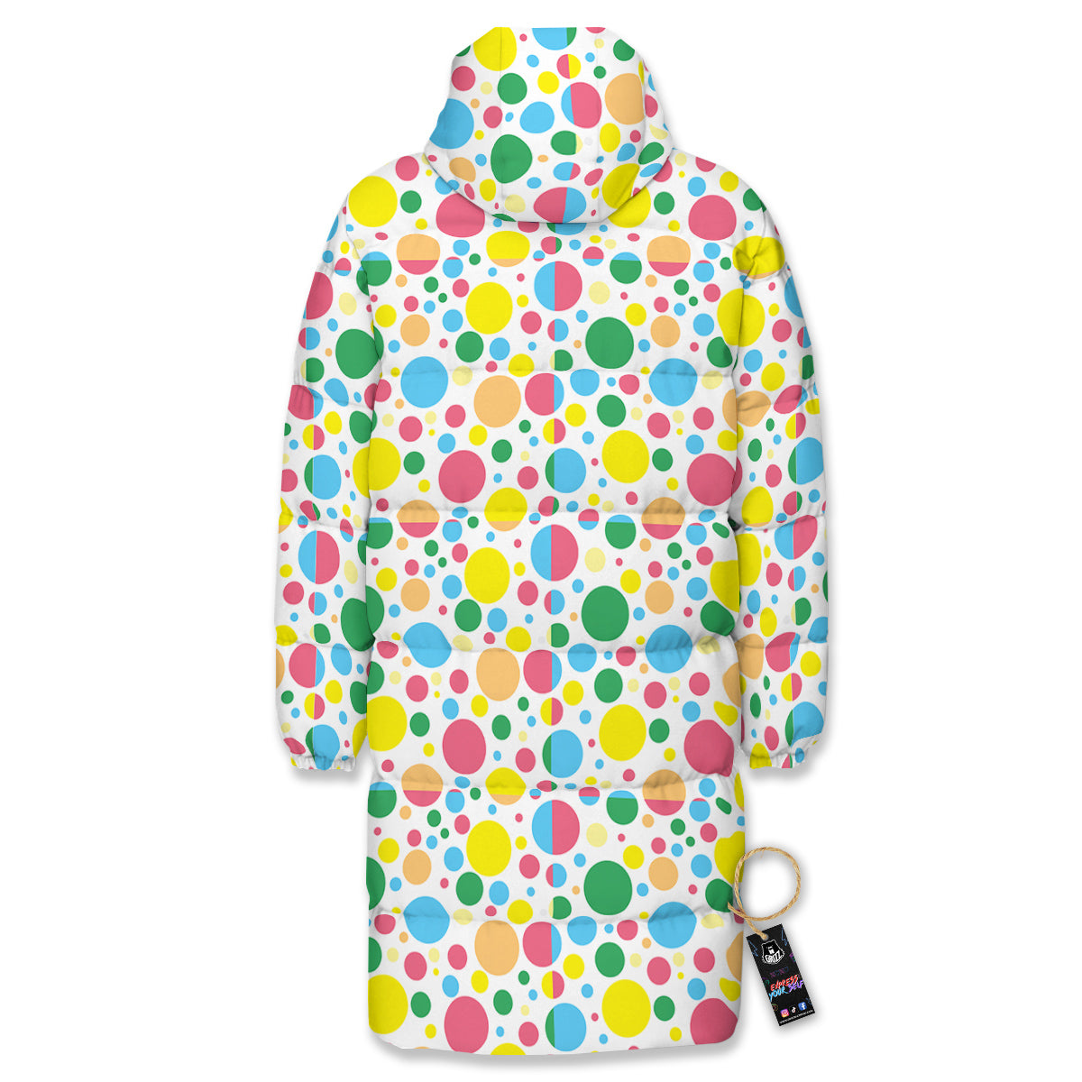 Polka Dot Colorful Print Pattern Long Down Jacket-grizzshop