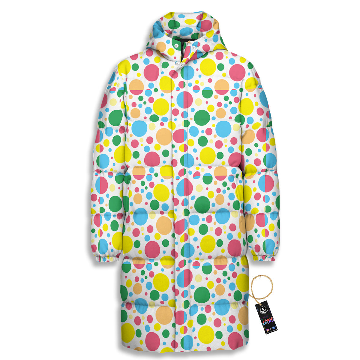 Polka Dot Colorful Print Pattern Long Down Jacket-grizzshop
