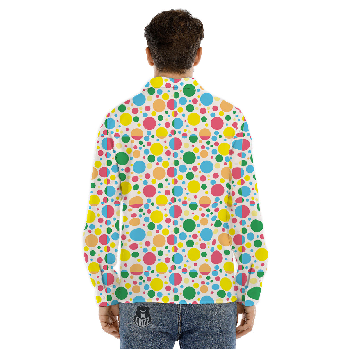 Polka Dot Colorful Print Pattern Men's Dress Shirts-grizzshop