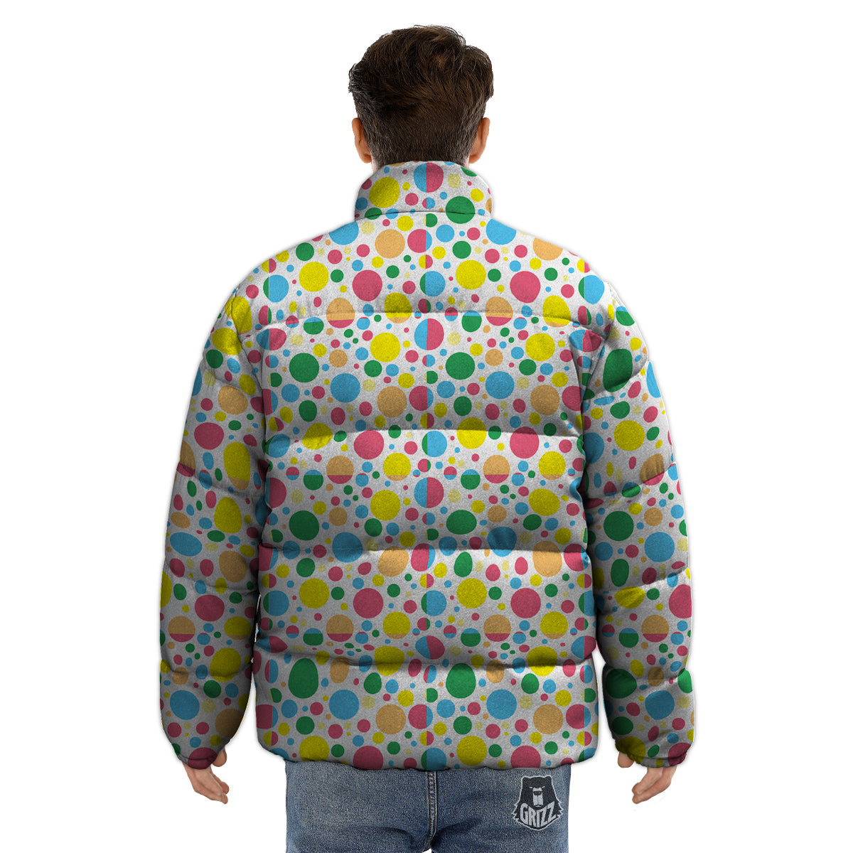 Polka Dot Colorful Print Pattern Puffer Jacket-grizzshop