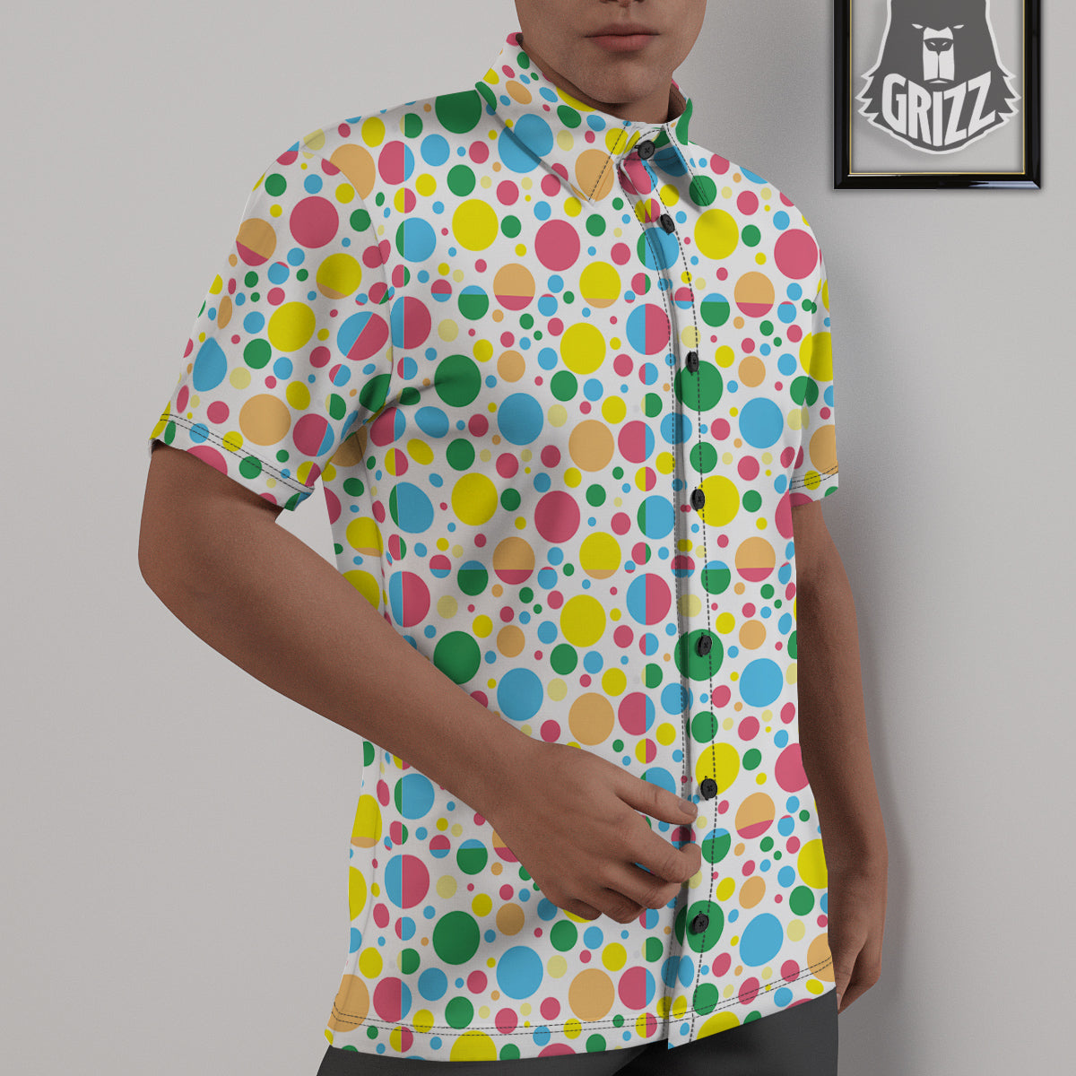 Polka Dot Colorful Print Pattern Untucked Shirts-grizzshop