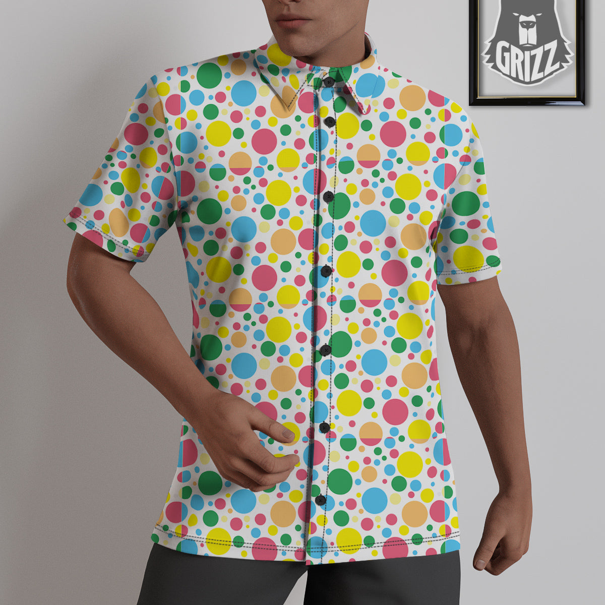Polka Dot Colorful Print Pattern Untucked Shirts-grizzshop