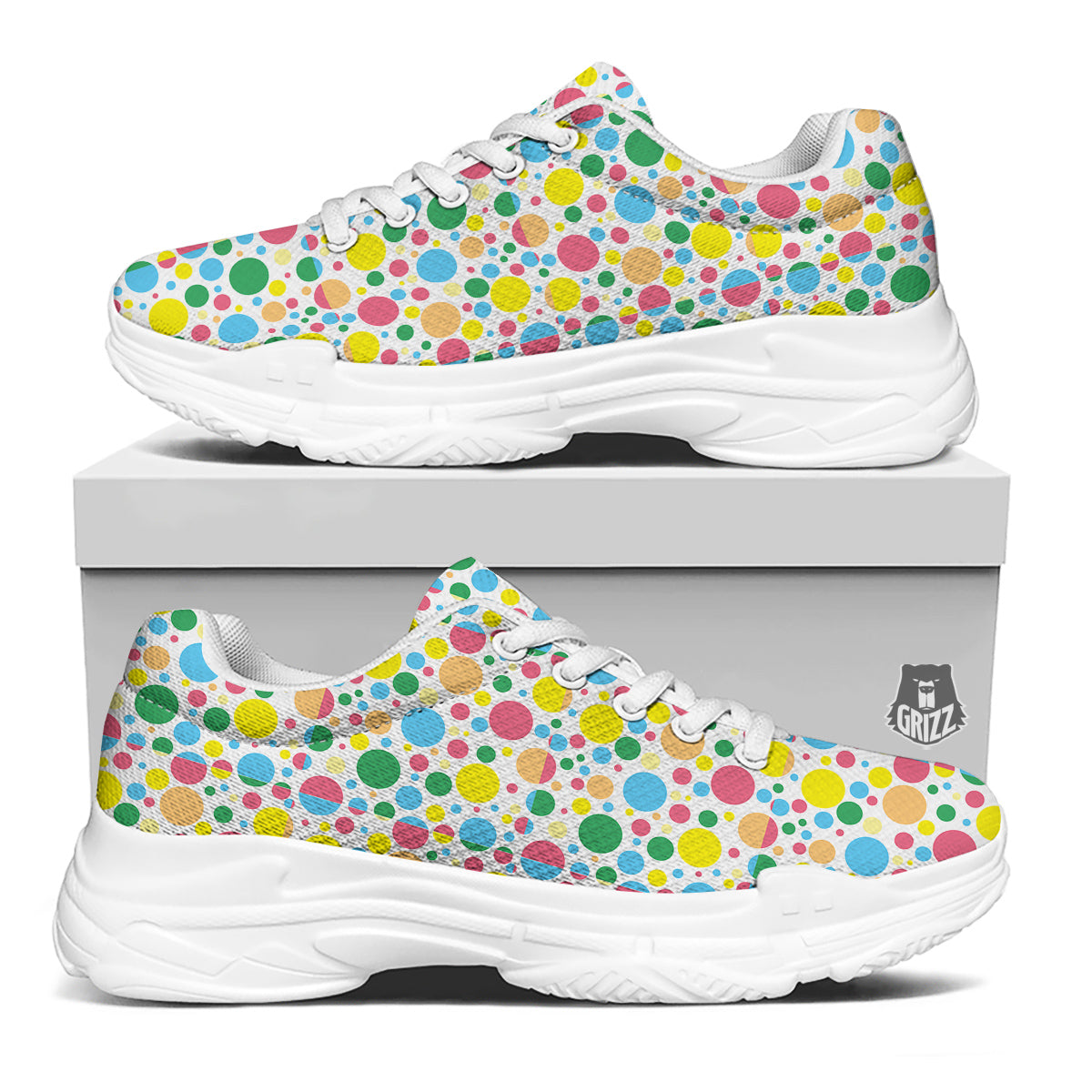Polka Dot Colorful Print Pattern White Chunky Shoes-grizzshop