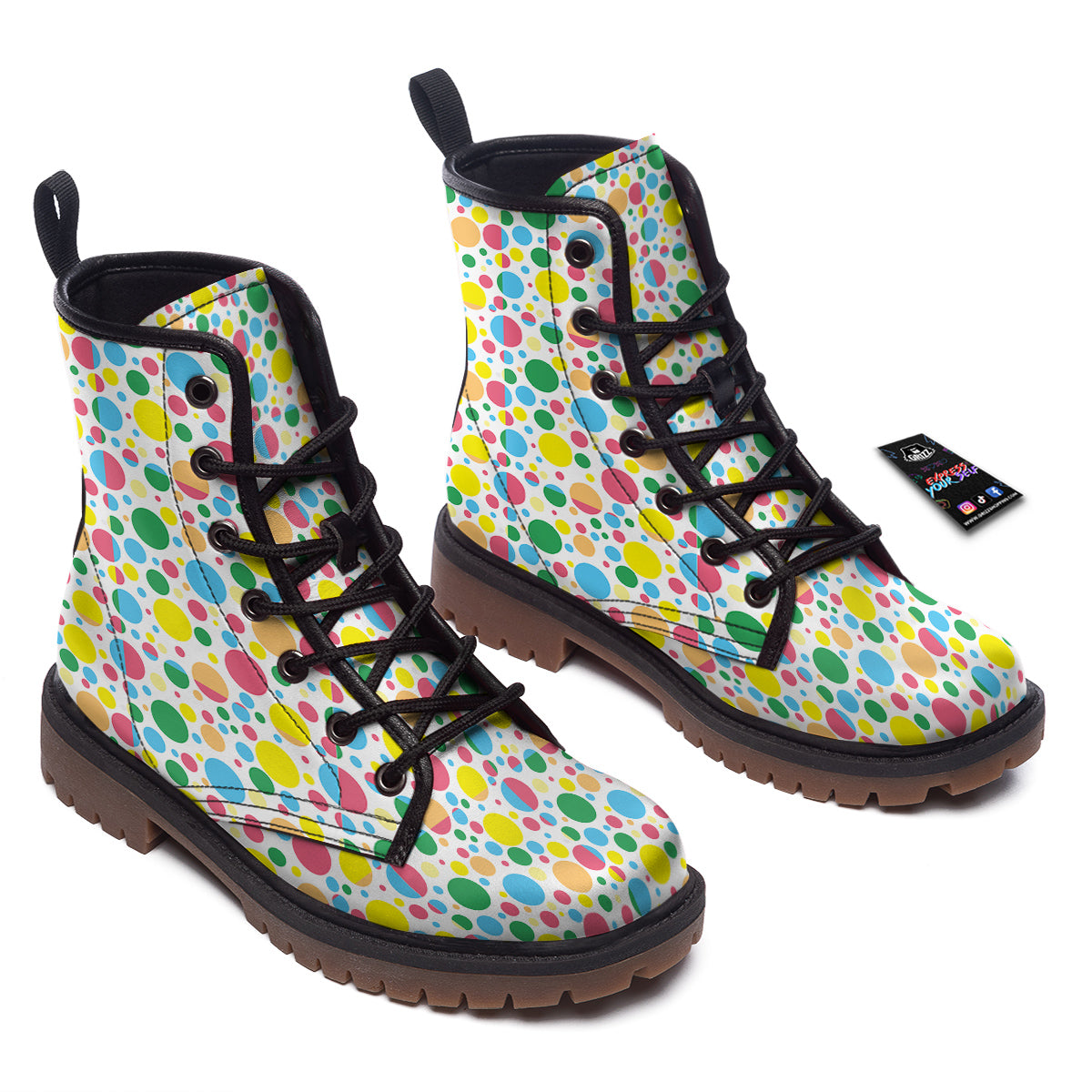 Polka Dot Colorful Print Pattern Work Boots-grizzshop