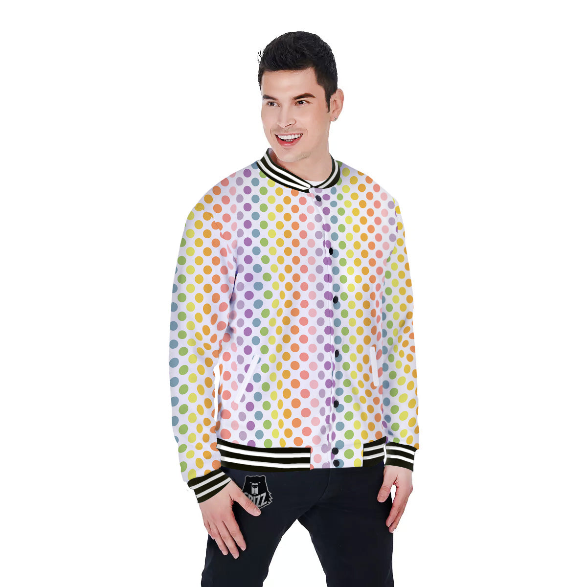 Polka Dot Colors Rainbow Print Pattern Baseball Jacket-grizzshop