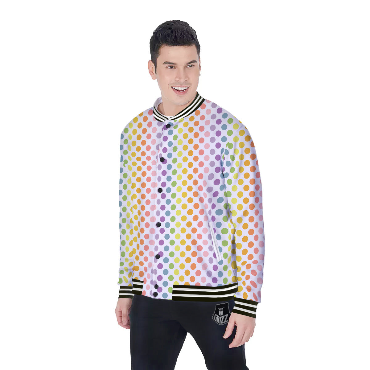 Polka Dot Colors Rainbow Print Pattern Baseball Jacket-grizzshop