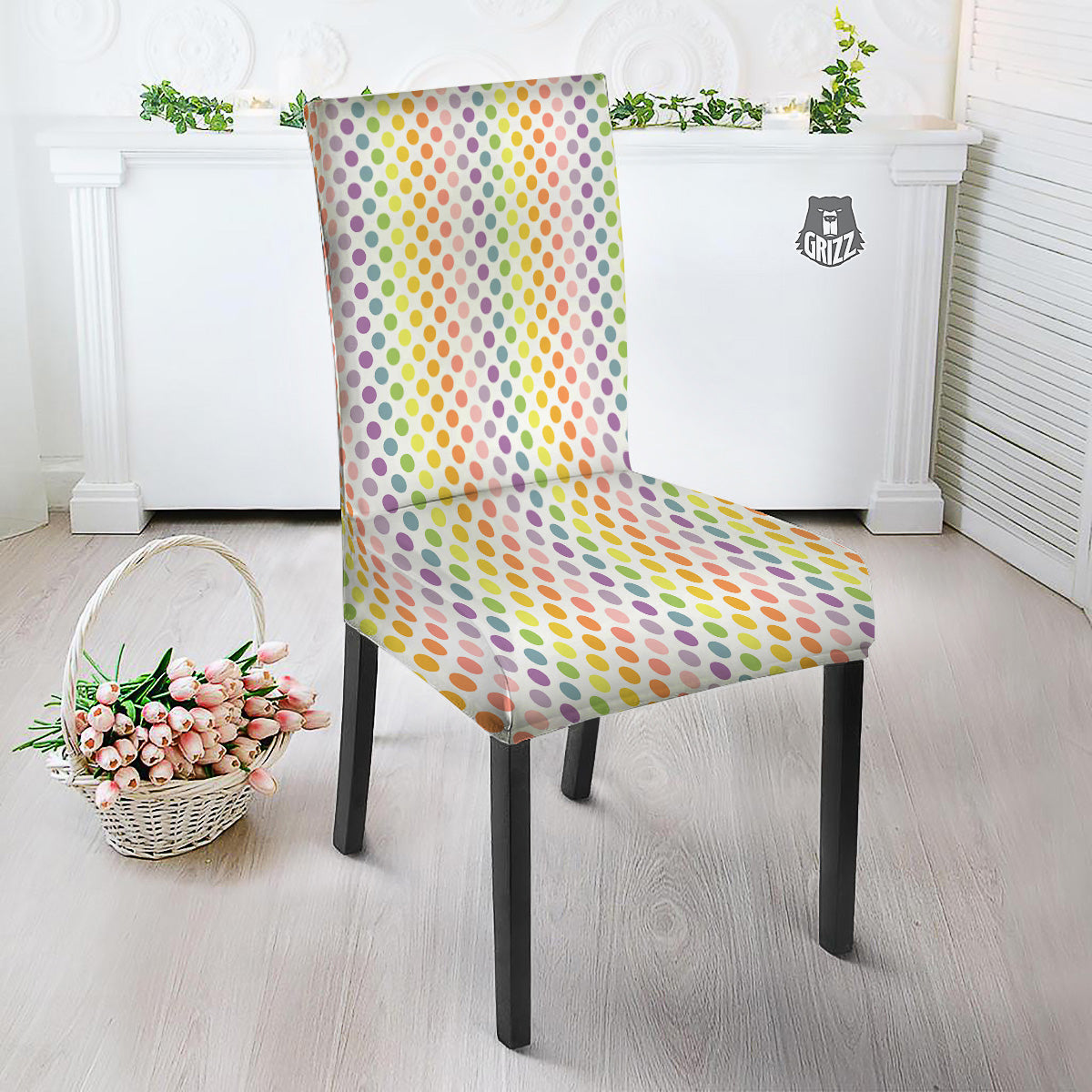 Polka Dot Colors Rainbow Print Pattern Dining Chair Slipcover-grizzshop