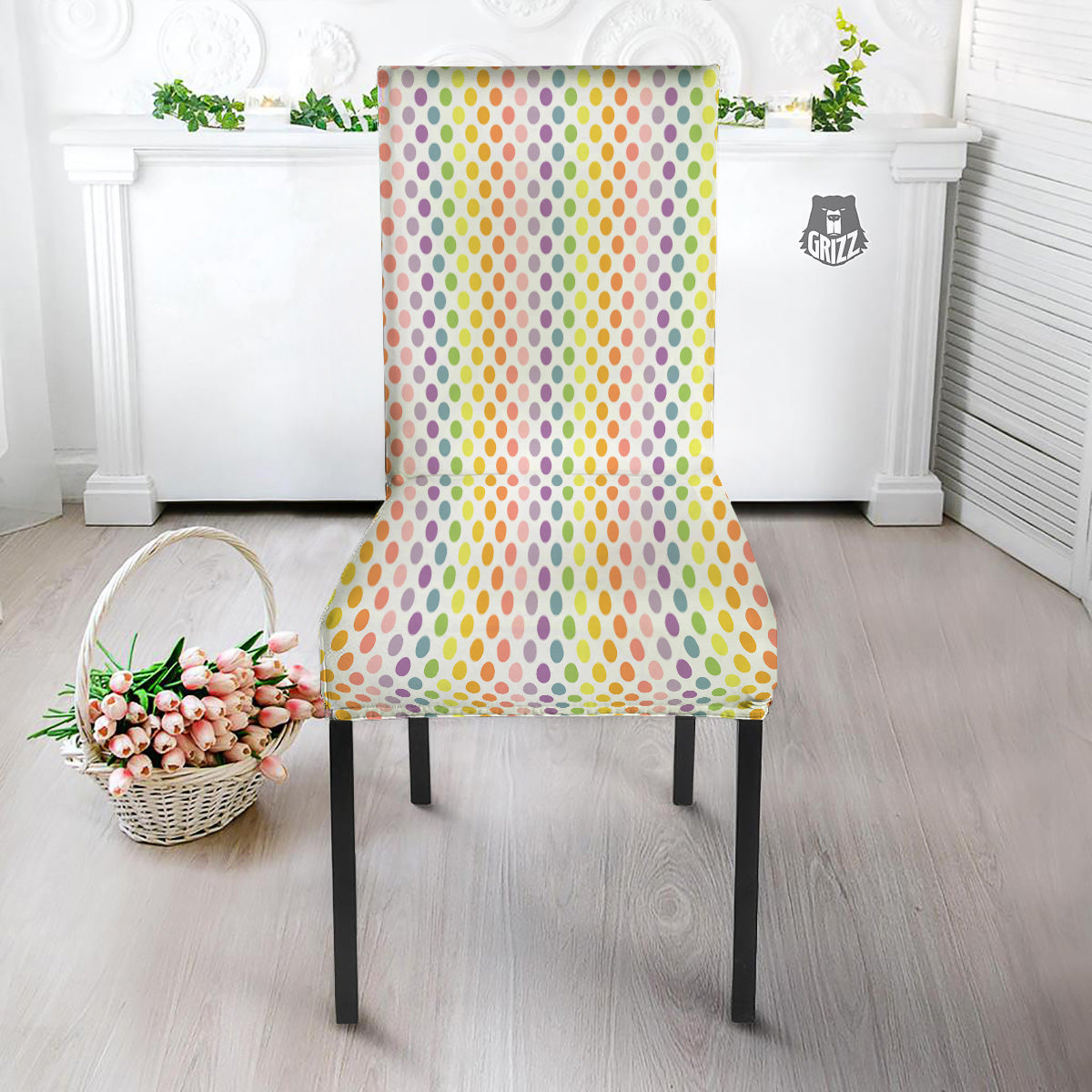 Polka Dot Colors Rainbow Print Pattern Dining Chair Slipcover-grizzshop