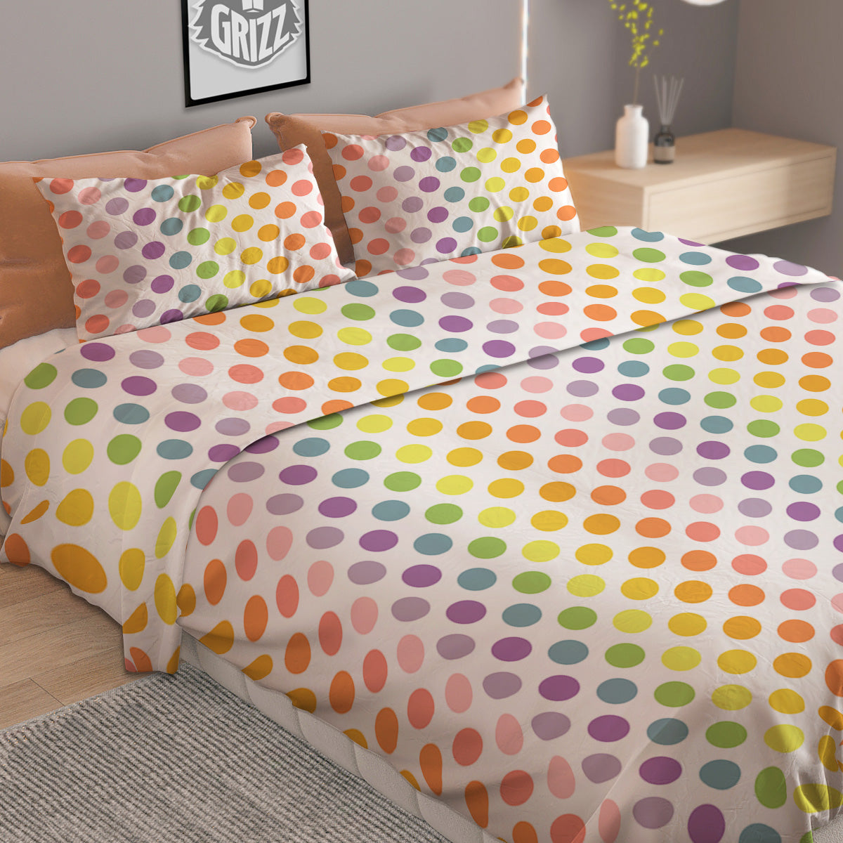 Polka Dot Colors Rainbow Print Pattern Duvet Cover Bedding Set