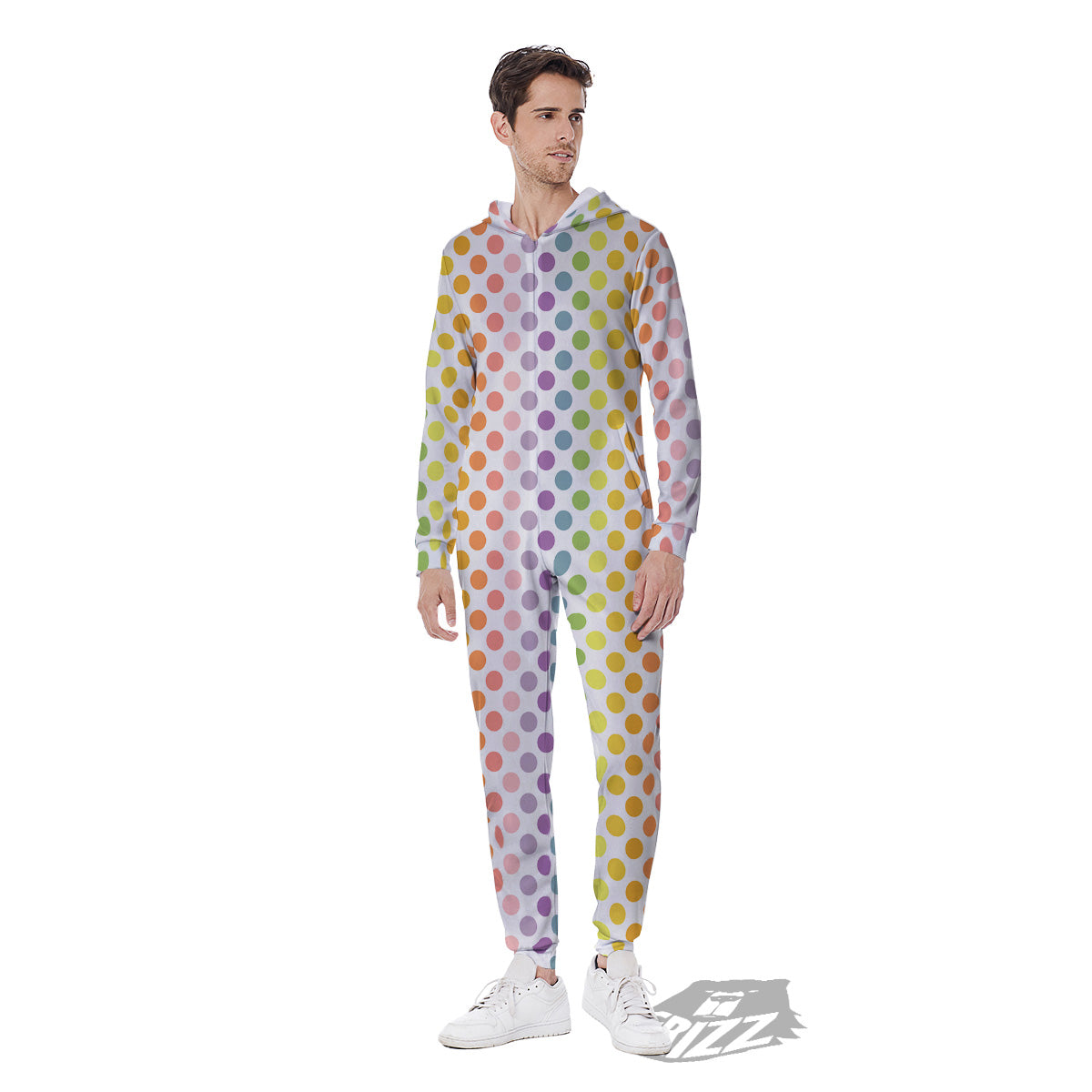 Polka Dot Colors Rainbow Print Pattern Men's Jumpsuit-grizzshop