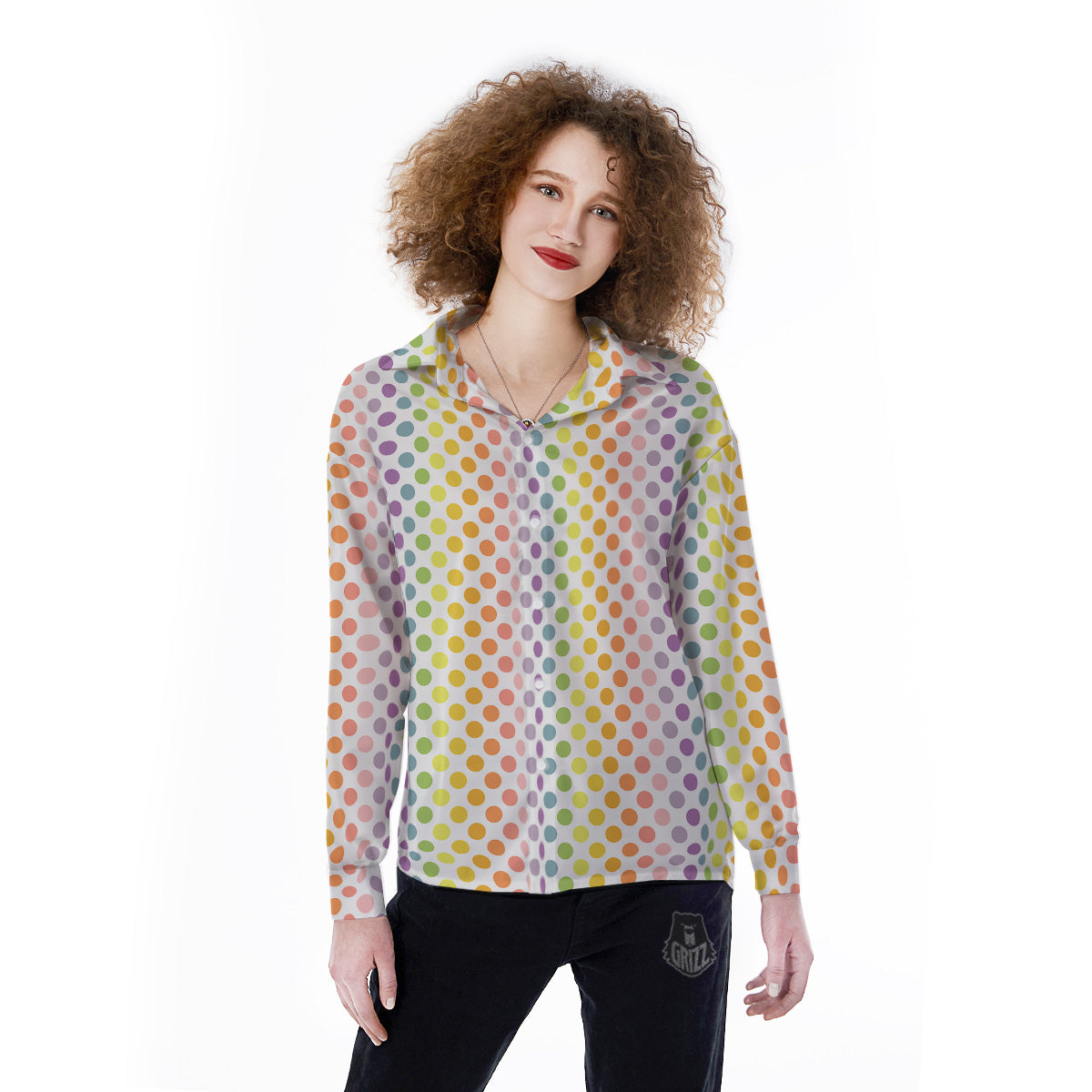 Polka Dot Colors Rainbow Print Pattern Women's Long Sleeve Shirts-grizzshop