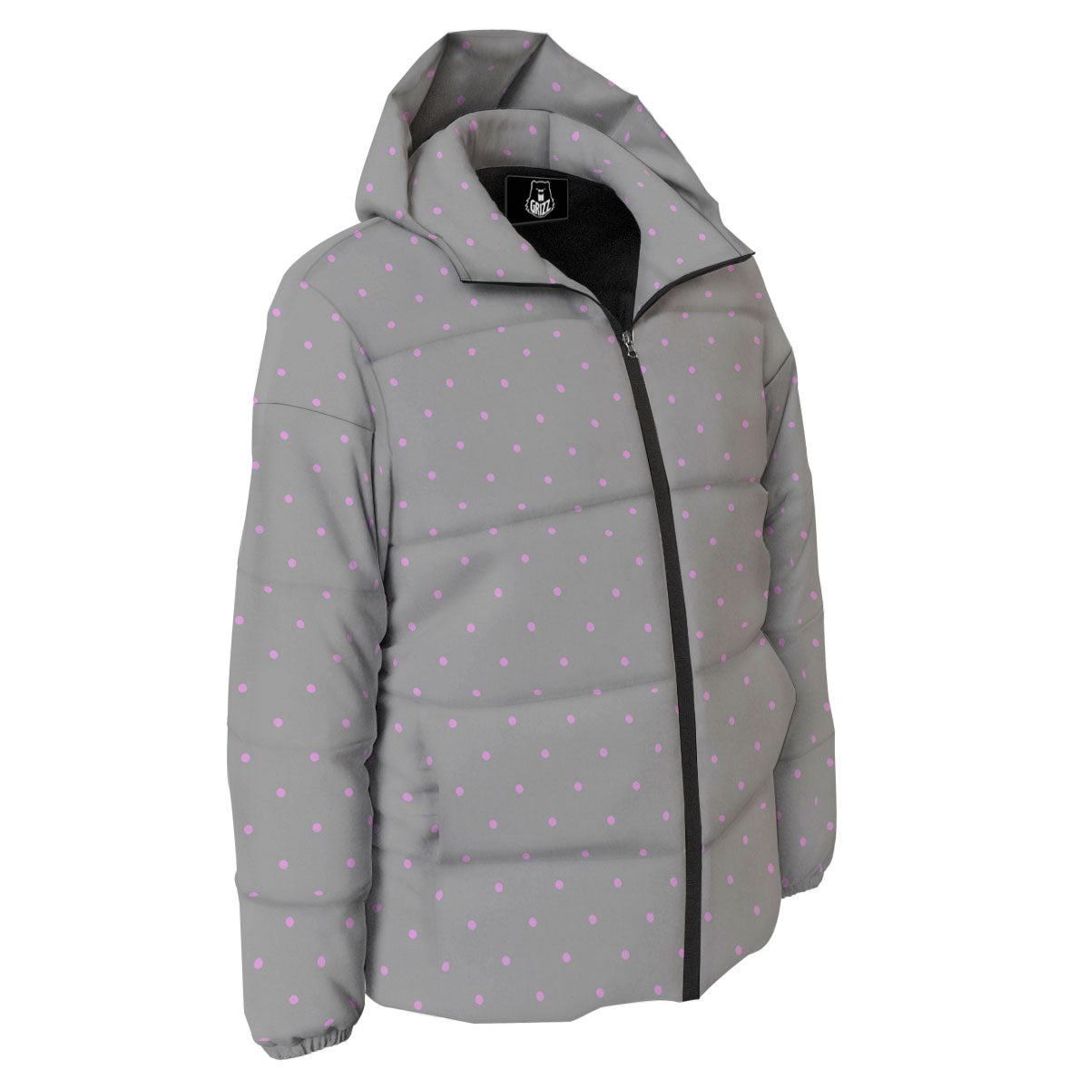 Polka Dot Grey And Pink Dot Print Pattern Down Jacket-grizzshop