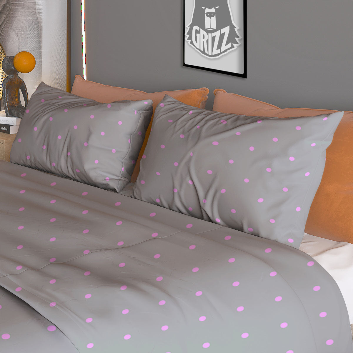 Polka Dot Grey And Pink Dot Print Pattern Duvet Cover Bedding Set