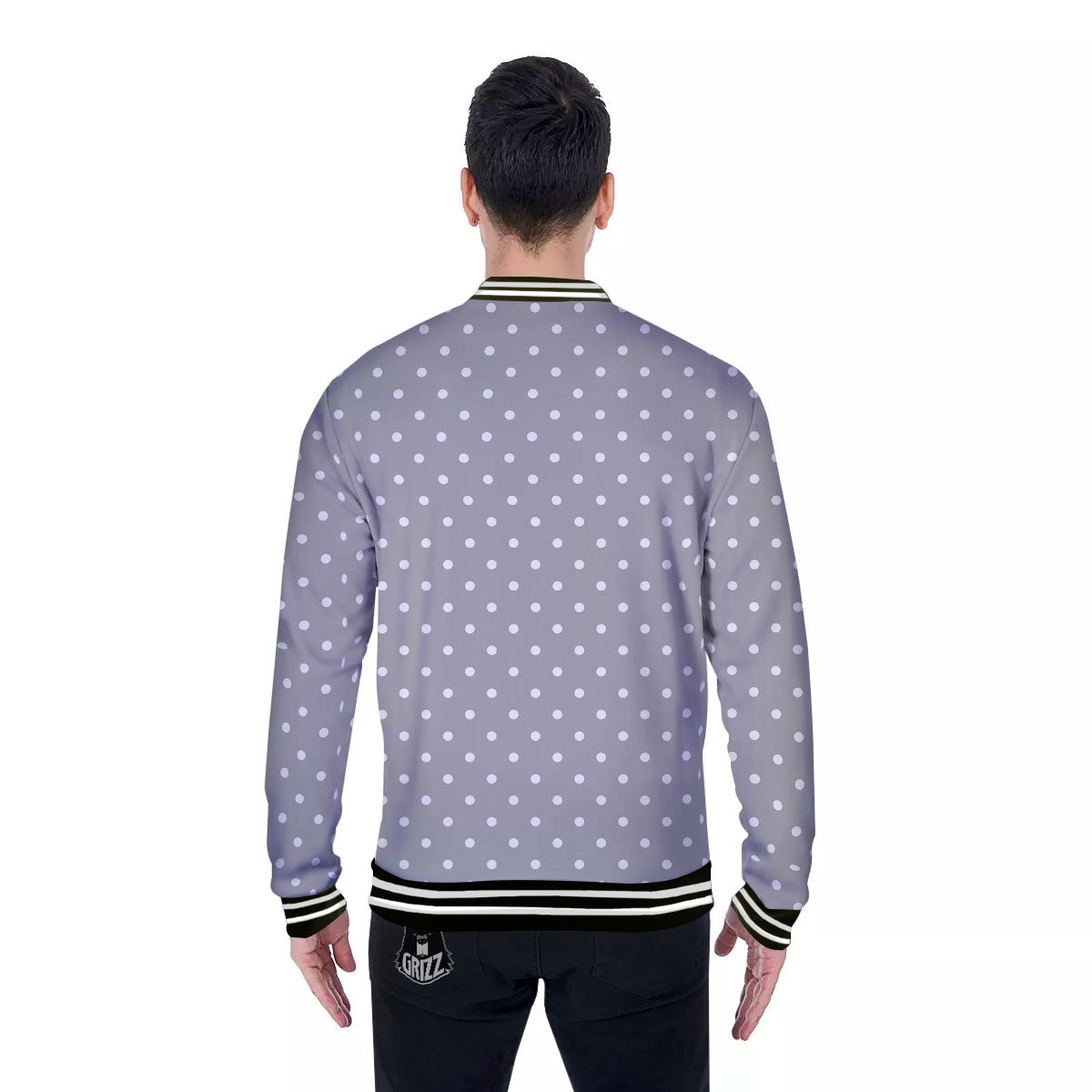Polka Dot Grey And White Print Pattern Baseball Jacket-grizzshop