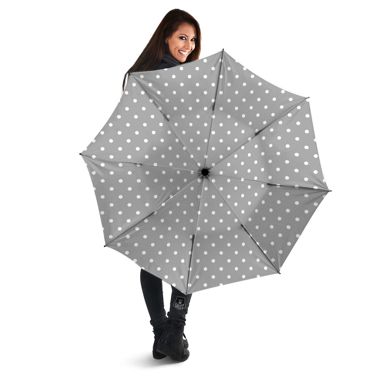 Polka Dot Grey And White Print Pattern Umbrella-grizzshop
