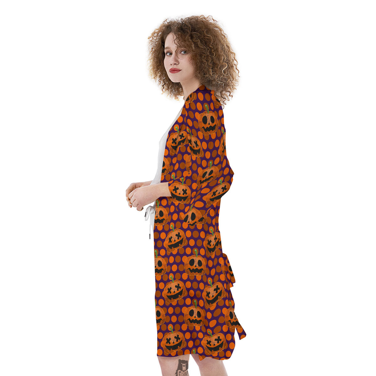 Polka Dot Halloween Pumkin Print Pattern Kimono-grizzshop