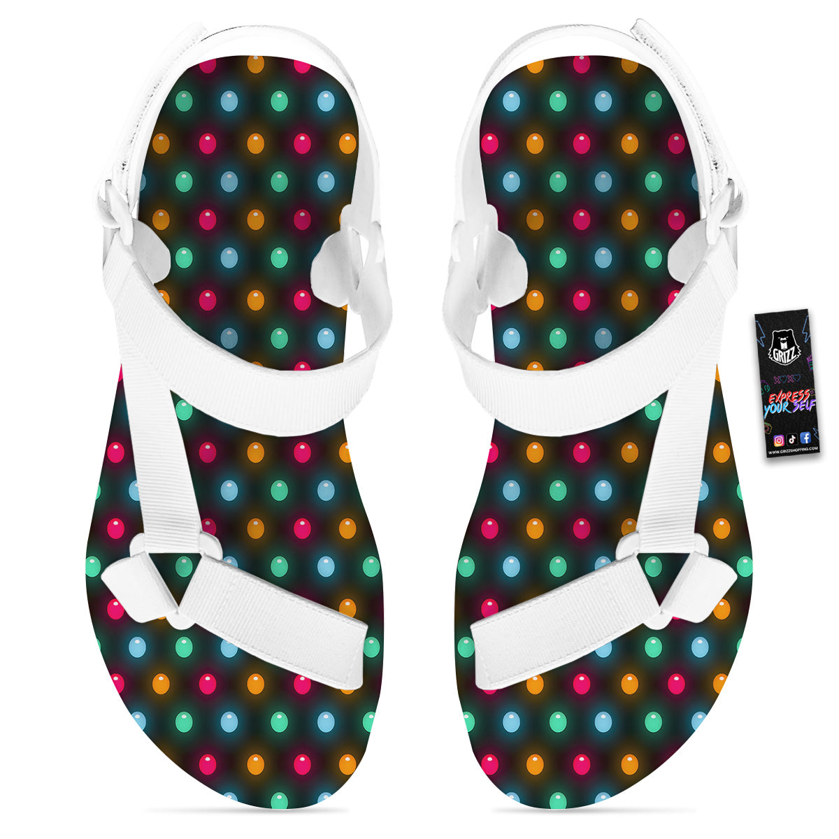 Polka Dot Light Print White Open Toe Sandals-grizzshop