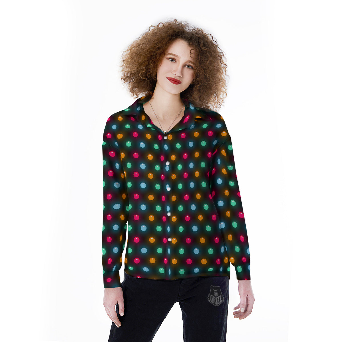 Polka Dot Light Print Women's Long Sleeve Shirts-grizzshop
