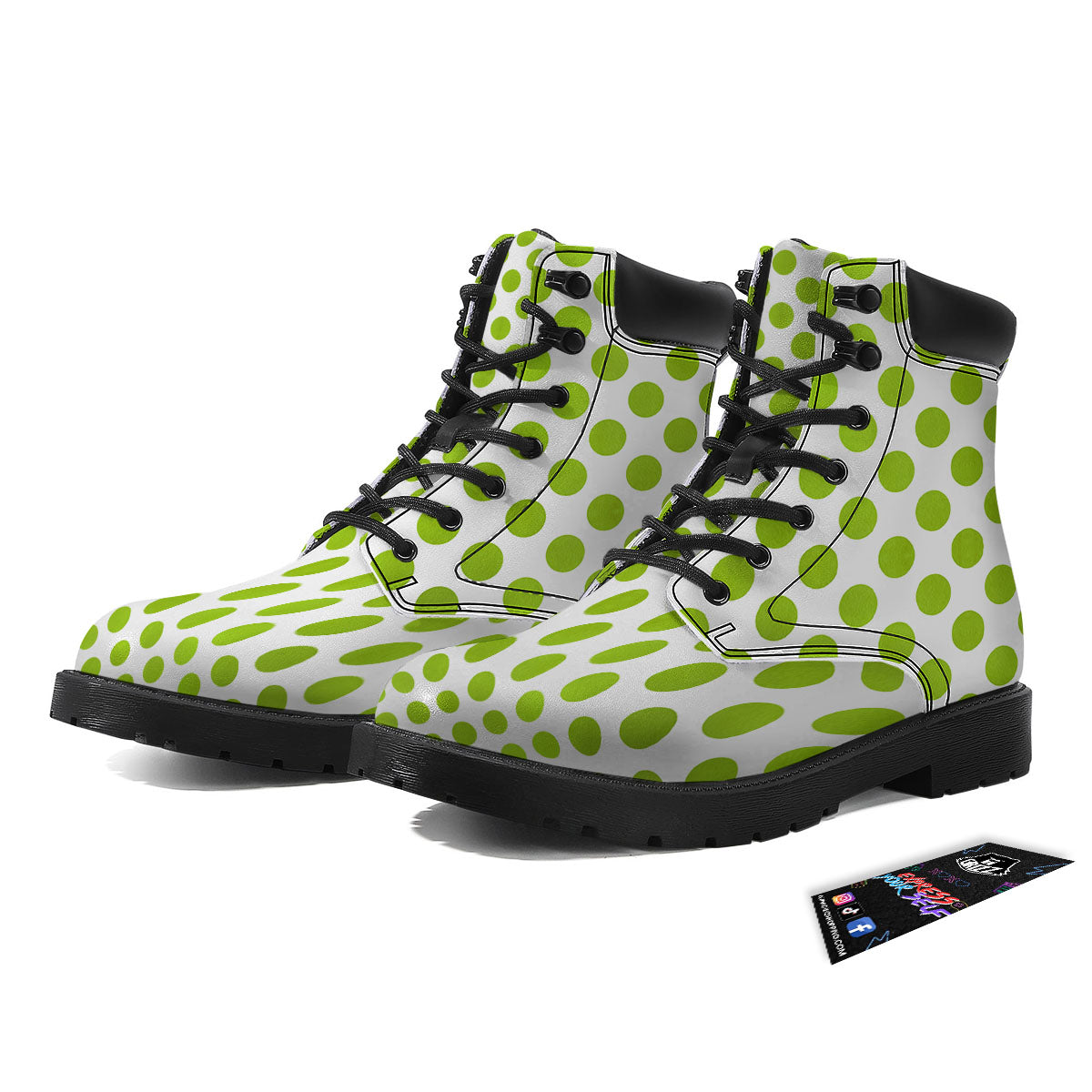 Polka Dot Lime Green And White Print Boots-grizzshop