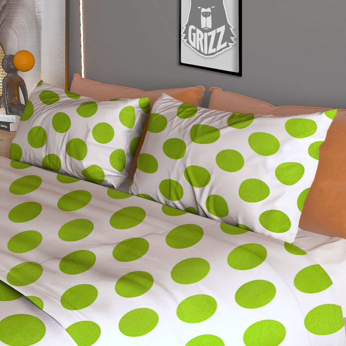 Polka Dot Lime Green And White Print Duvet Cover Bedding Set