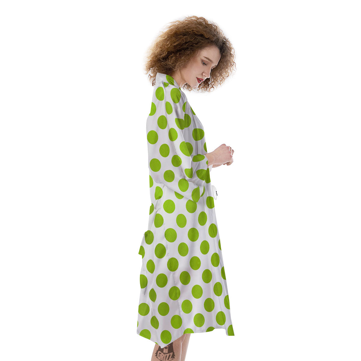 Polka Dot Lime Green And White Print Kimono-grizzshop
