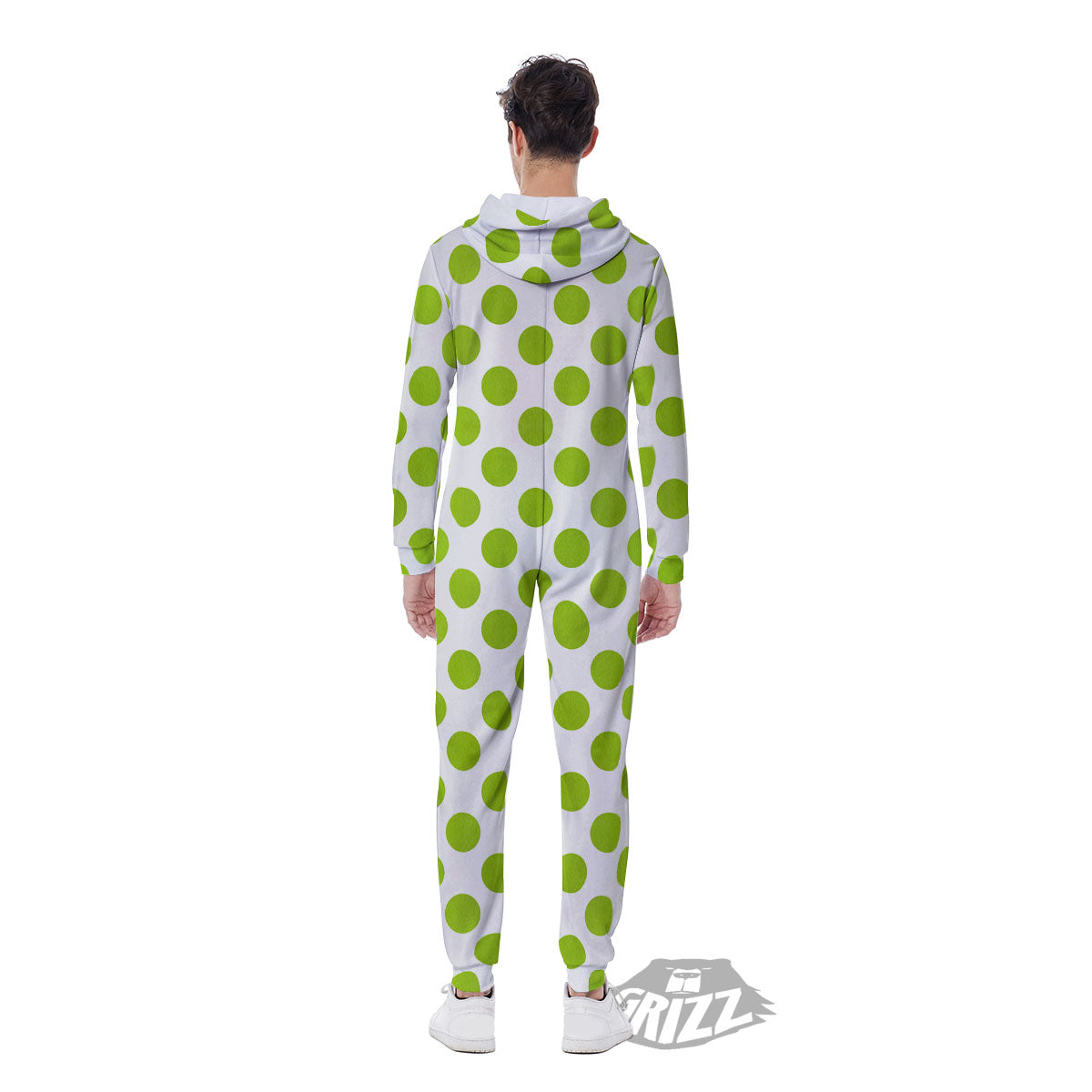 Polka Dot Lime Green And White Print Men's Jumpsuit-grizzshop