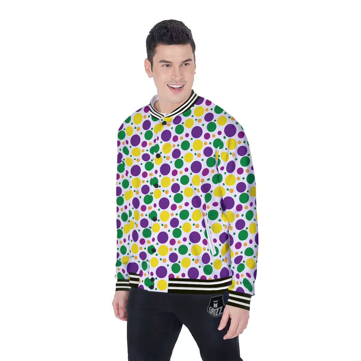 Polka Dot Mardi Gras Print Pattern Baseball Jacket-grizzshop